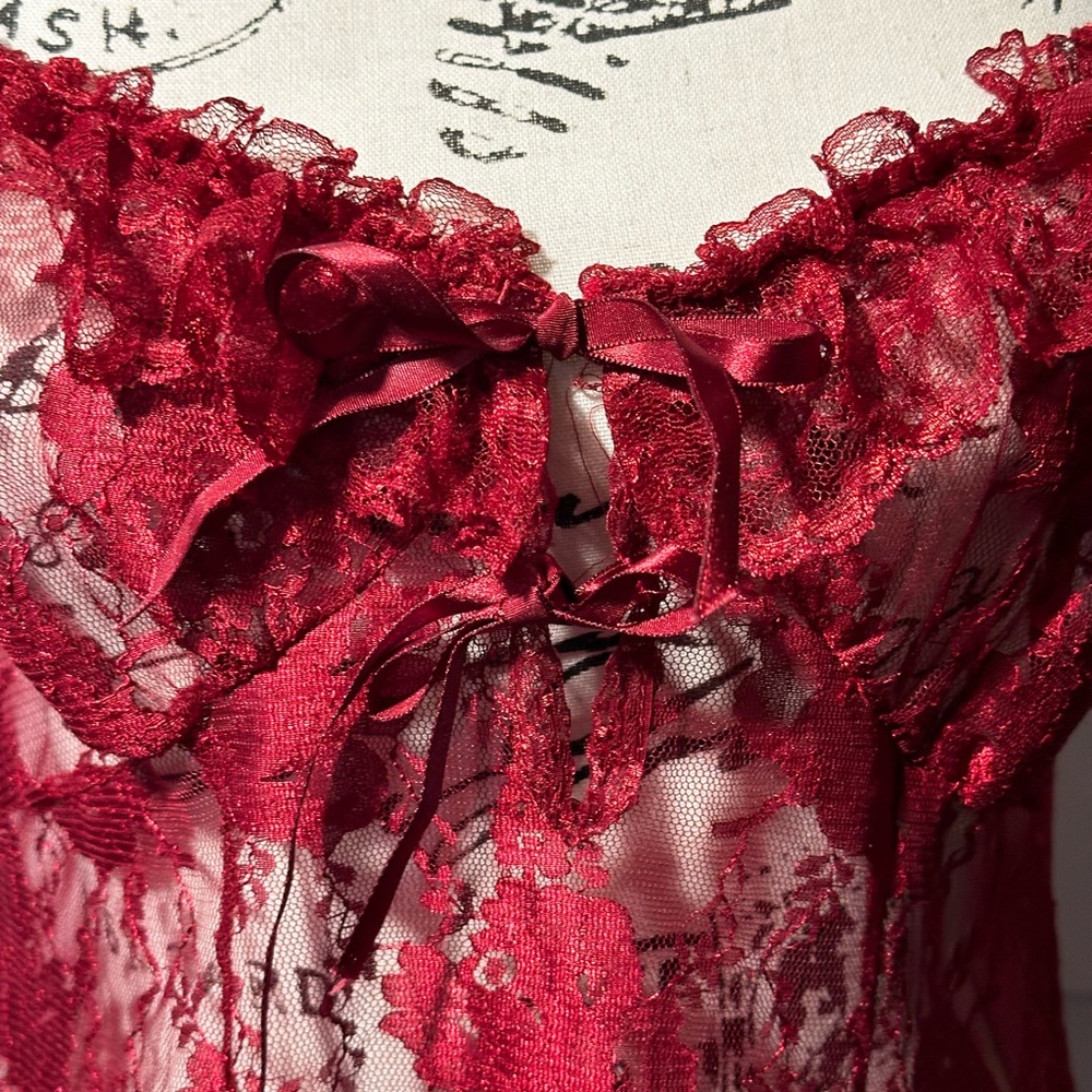 Intimate Moods Red Lace Babydoll Chemise Medium Spaghetti Strap Nylon